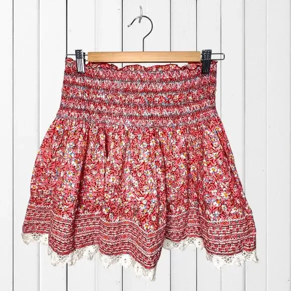 NWT Poupette St. Barth Galia Skirt Pink Pacquerette Smocked Floral 100% Cotton S - Picture 2 of 7